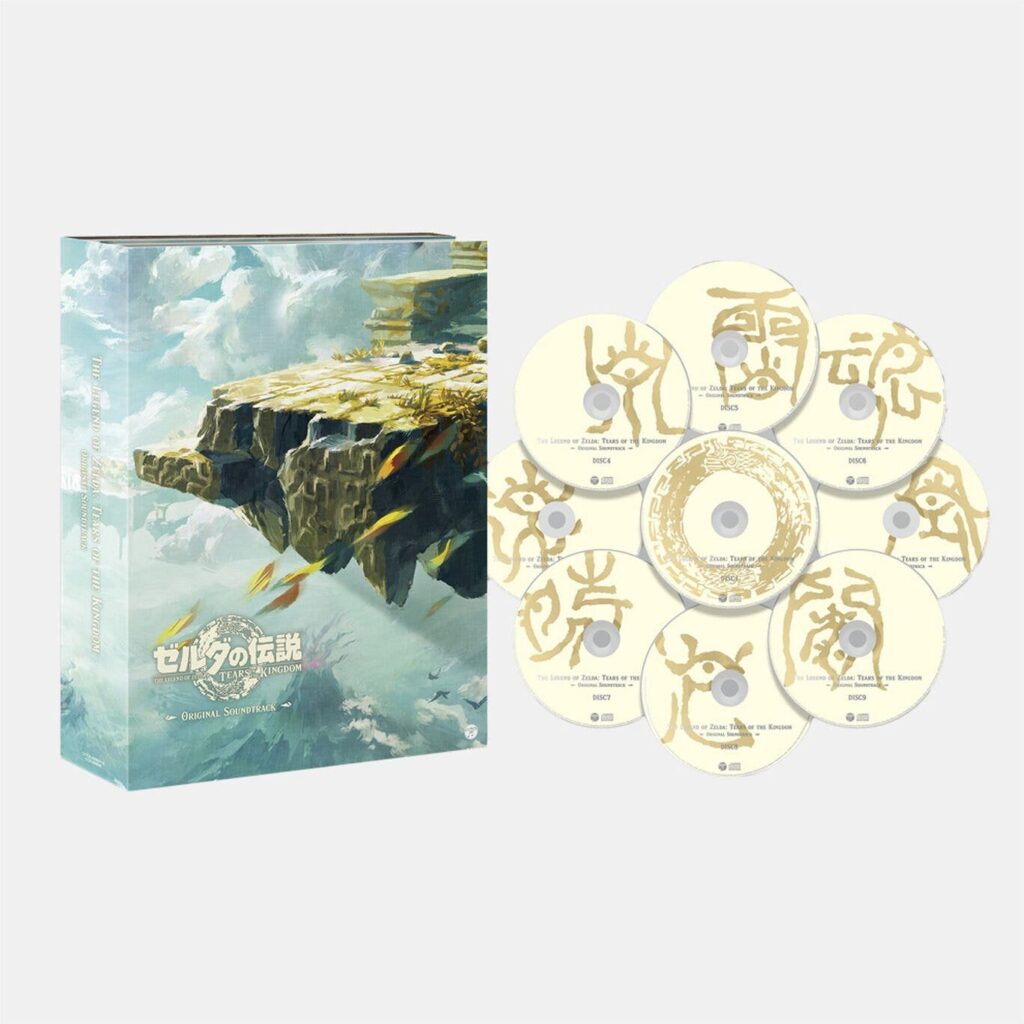 Tears of the Kingdom soundtrack regular edition promo image showing the cover and nine discs